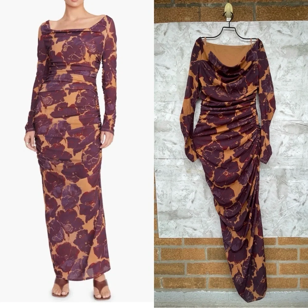 STAUD Solana Floral Maxi Dress Dried Pressed Flowers S Long Sleev Wedding Guest - Picture 1 of 16